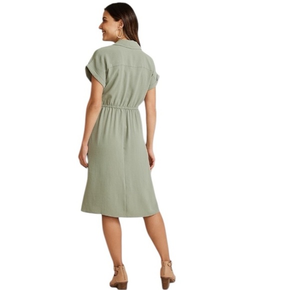 NEW Green Preppy Minimalist Cottagecore Short Sleeve V-Neck Wrap Dress Size XS - Picture 5 of 15
